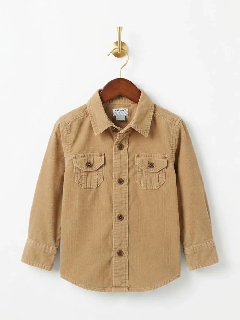 Old Navy Button Down Shirt Size 12-18MO Brown Corduroy Long Sleeve Pocket VTG